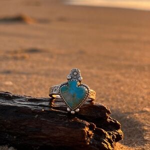 Mojave Turquoise Ace Of Spades Stamped Band Sterling Silver Adjustable Ring💥